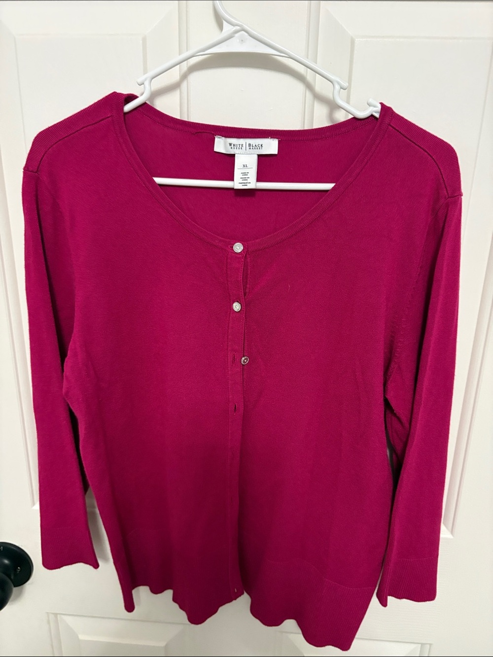 White House Black Market Raspberry Henley Long Sleeve Top